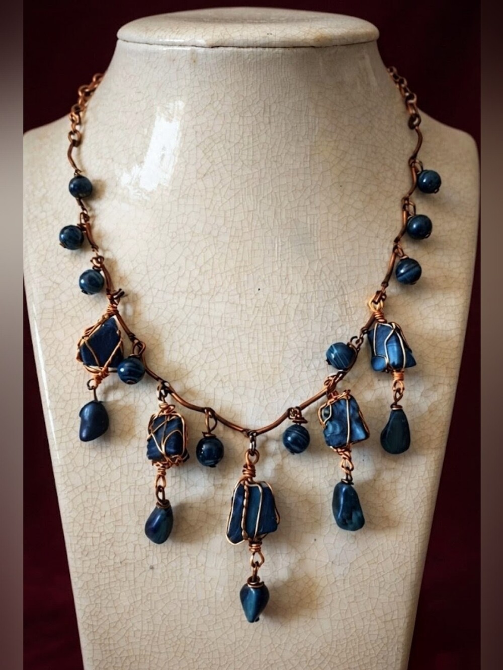 One Of A Kind Handmade Genuine Green Malachite Antique Copper Artisan Necklace